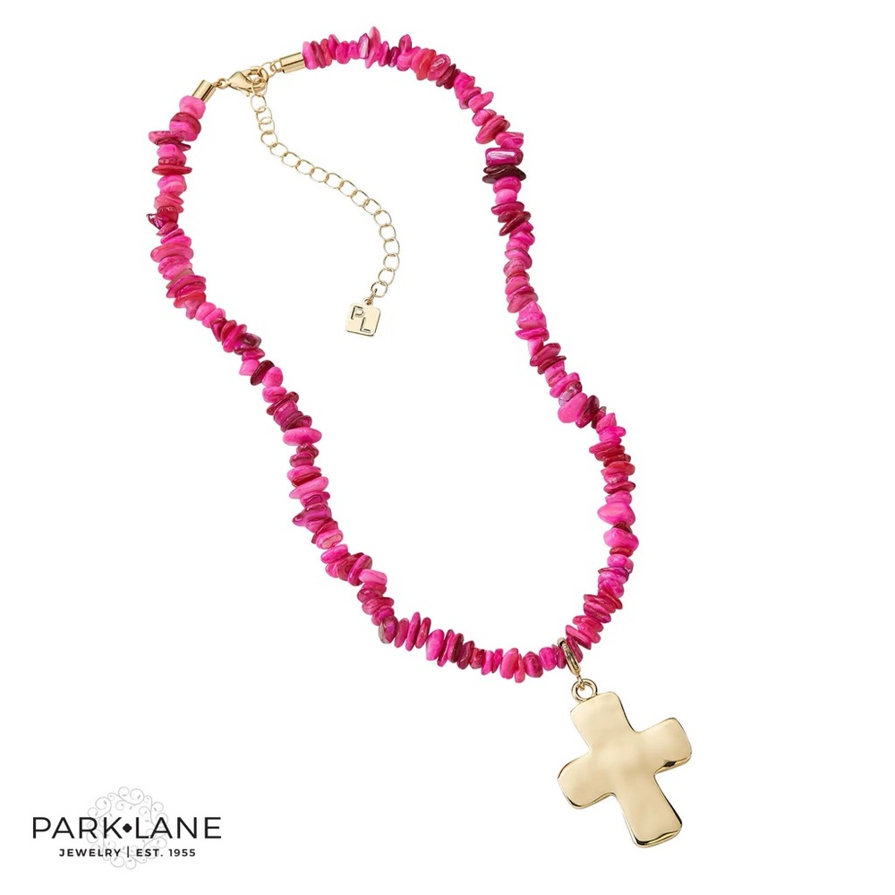 Park Lane Pink Beaded Necklace with Gold Cross Pendant